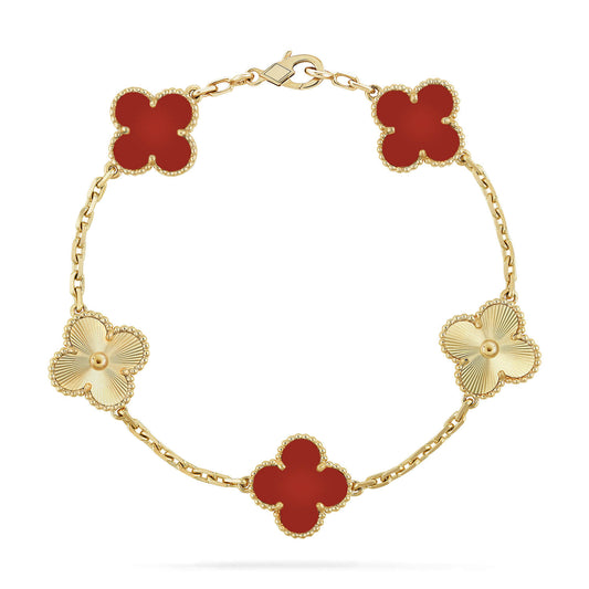[BLUE TEARS]CLOVER  5 MOTIFS CARNELIAN GOLD BRACELET