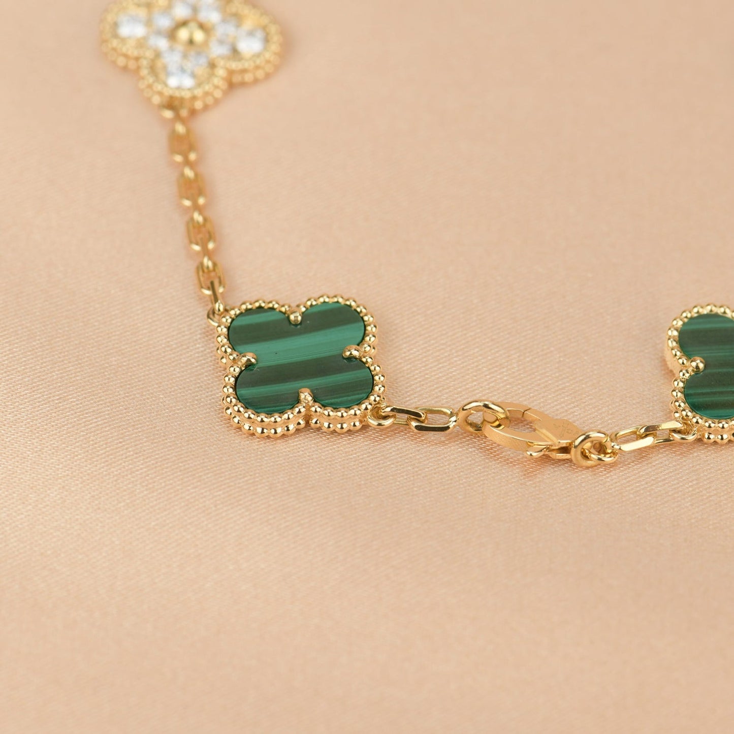 [BLUE TEARS]CLOVER  5 MOTIF MALACHITE DIAMOND BRACELET