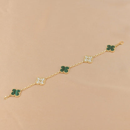 [BLUE TEARS]CLOVER  5 MOTIF MALACHITE DIAMOND BRACELET