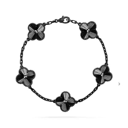 [BLAUE TRÄNEN]KLEEBLATT 5 MOTIV SCHWARZES ARMBAND 