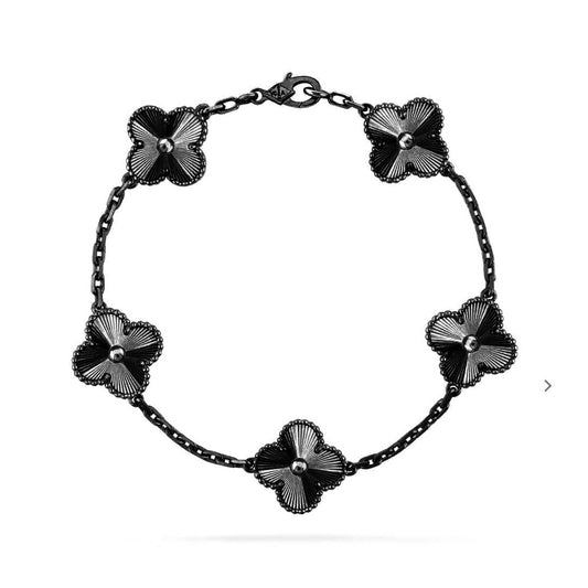 [BLUE TEARS]CLOVER 5 MOTIF BLACK BRACELET