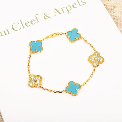 [BLAUE TRÄNEN]KLEE 5 MOTIV TÜRKIS DIAMANT GOLDARMBAND