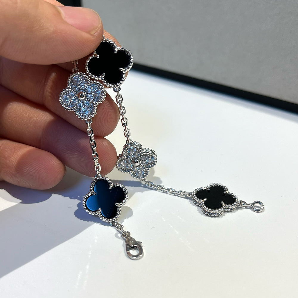 [BLAUE TRÄNEN]KLEE 5 MOTIV ONYX DIAMANT ARMBAND SILBER 