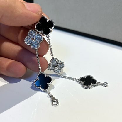 [BLAUE TRÄNEN]KLEE 5 MOTIV ONYX DIAMANT ARMBAND SILBER 