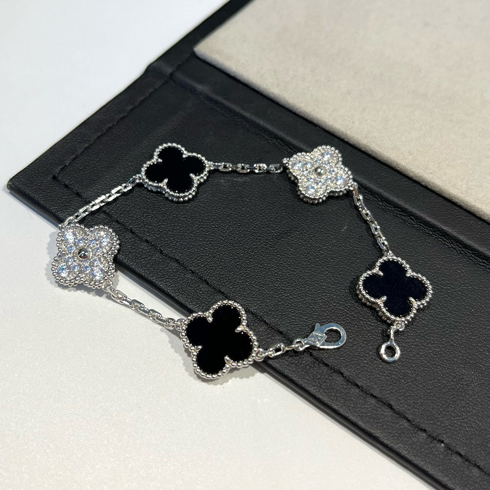 [BLAUE TRÄNEN]KLEE 5 MOTIV ONYX DIAMANT ARMBAND SILBER 