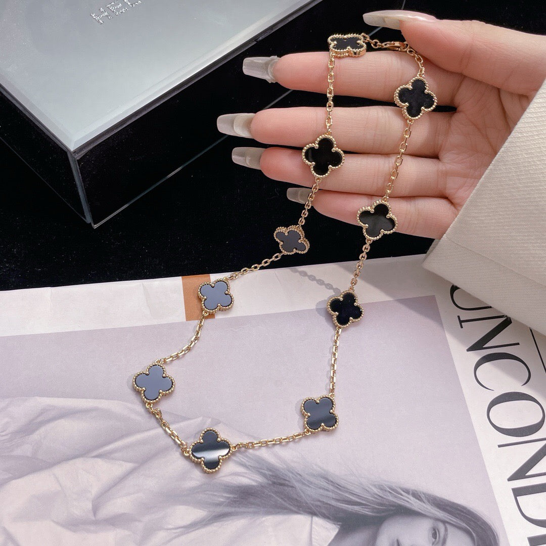 [BLUE TEARS]CLOVER 10 MOTIFS ONYX NECKLACE