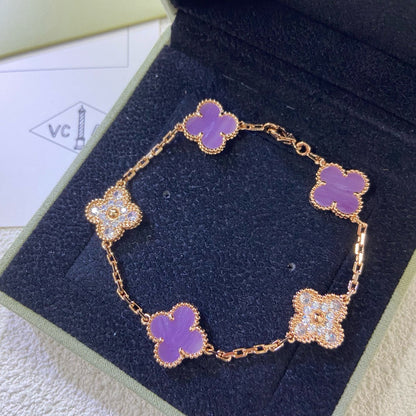 [BLUE TEARS]CLOVER  5 MOTIFS  PURPLE VIOLET DIAMOND BRACELET
