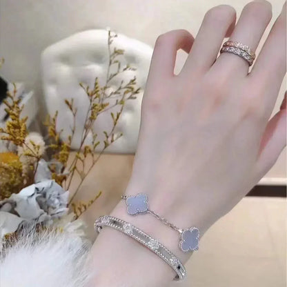 [BLAUE TRÄNEN]KLEE 5 MOTIV LILA CHALCEDON ARMBAND SILBER 