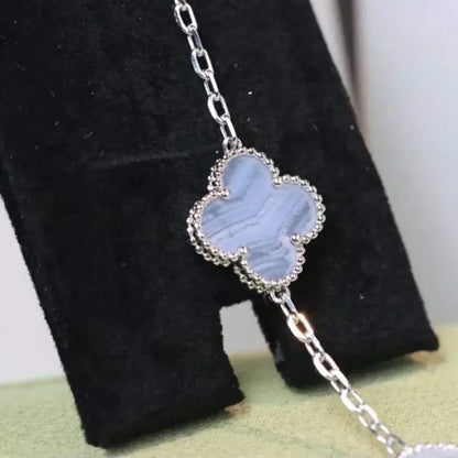 [BLAUE TRÄNEN]KLEE 5 MOTIV LILA CHALCEDON ARMBAND SILBER 