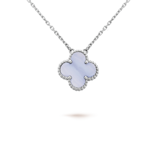 [BLUE TEARS]CLOVER 15MM BLUE CHALCEDONY NECKLACE SILVER