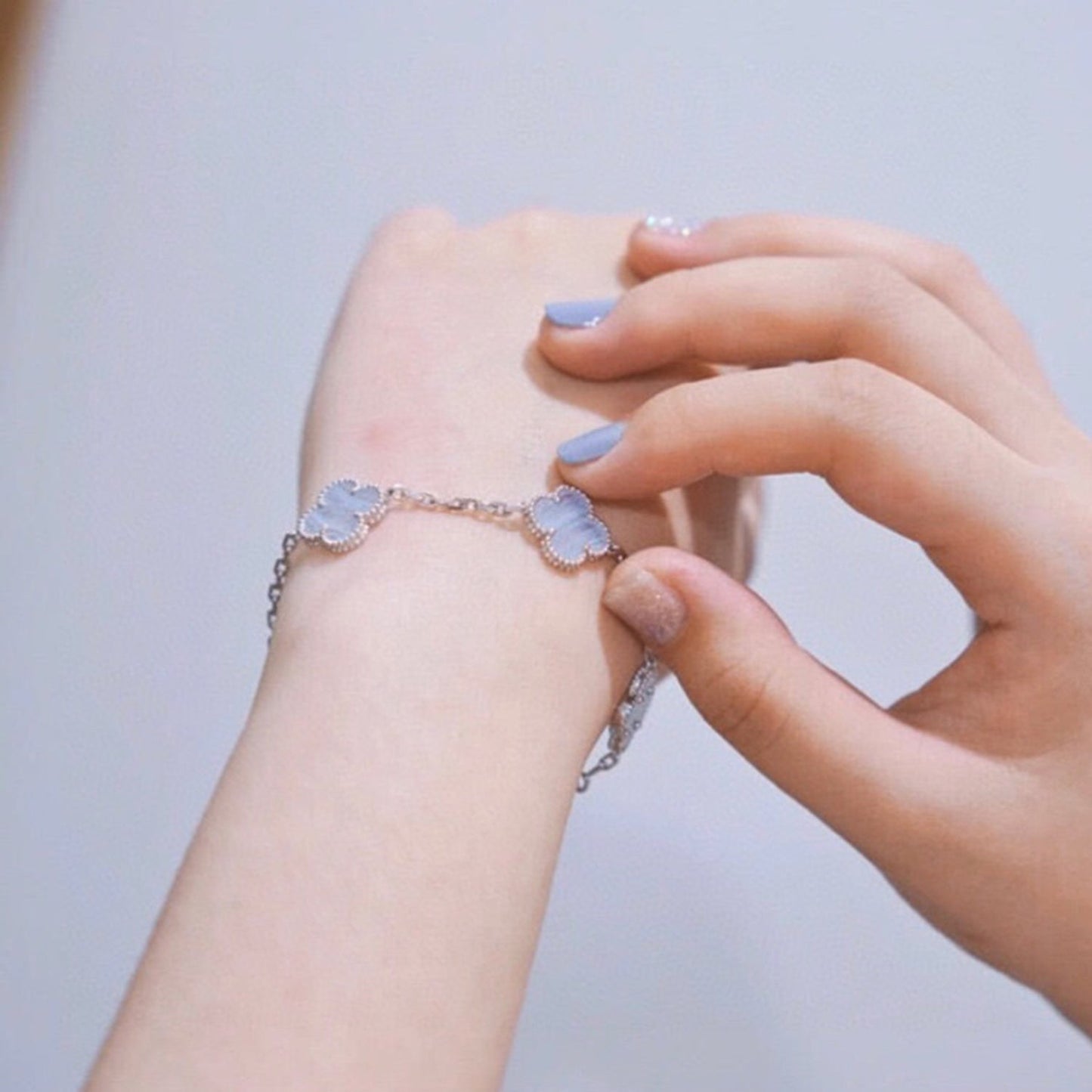 [BLUE TEARS]CLOVER  5 MOTIF PURPLE CHALCEDONY BRACELET SILVER