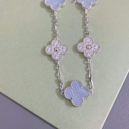 [BLAUE TRÄNEN]KLEE 5 MOTIV DIAMANT LILA CHALCEDON ARMBAND SILBER 