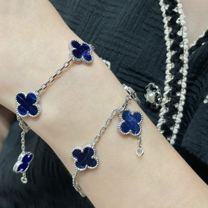 [BLUE TEARS]CLOVER 5 MOTIF PIETERSITE SILVER BRACELET