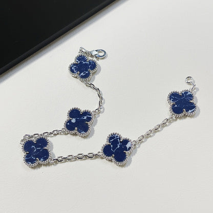 [BLUE TEARS]CLOVER 5 MOTIF PIETERSITE SILVER BRACELET