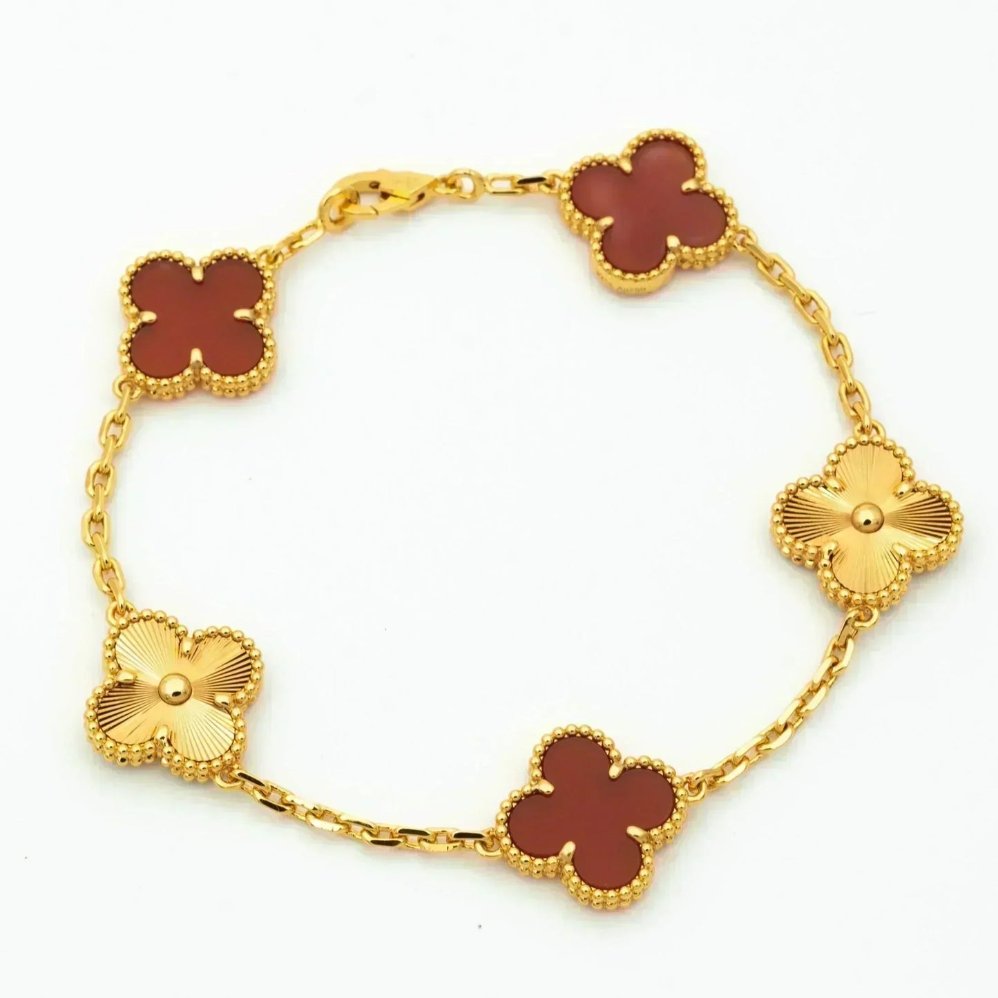 [BLUE TEARS]CLOVER  5 MOTIFS CARNELIAN GOLD BRACELET