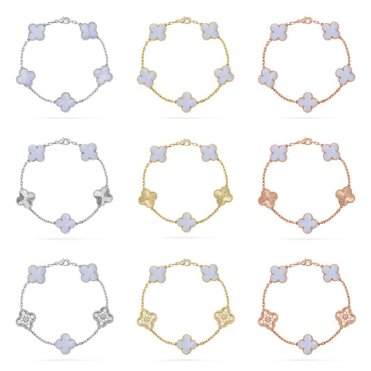 [BLUE TEARS] CLOVER 5 MOTIF PURPLE CHALCEDONY BRACELET COLLECTION