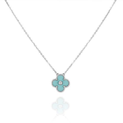 [BLUE TEARS]CLOVER 1 DIAMOND LIGHT BLUE SILVER NECKLACE
