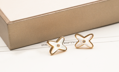 [BLUE TEARS]JEUX DE WHITE MOP PINK GOLD DIAMOND EARRINGS