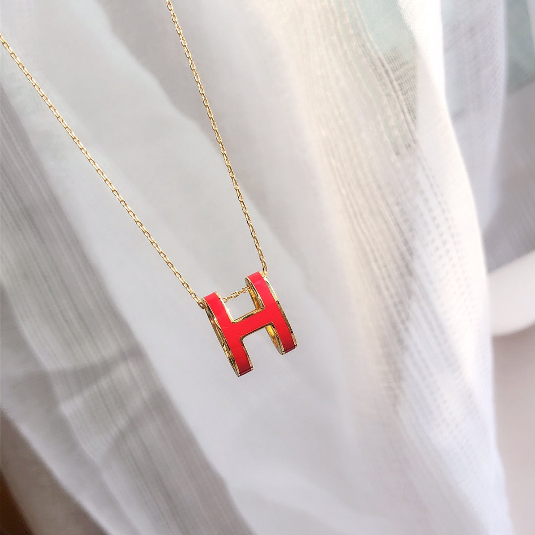 [BLUE TEARS]HM CLIC RED ENAMEL GOLD NECKLACE