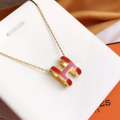 [BLUE TEARS]HM CLIC RED ENAMEL GOLD NECKLACE