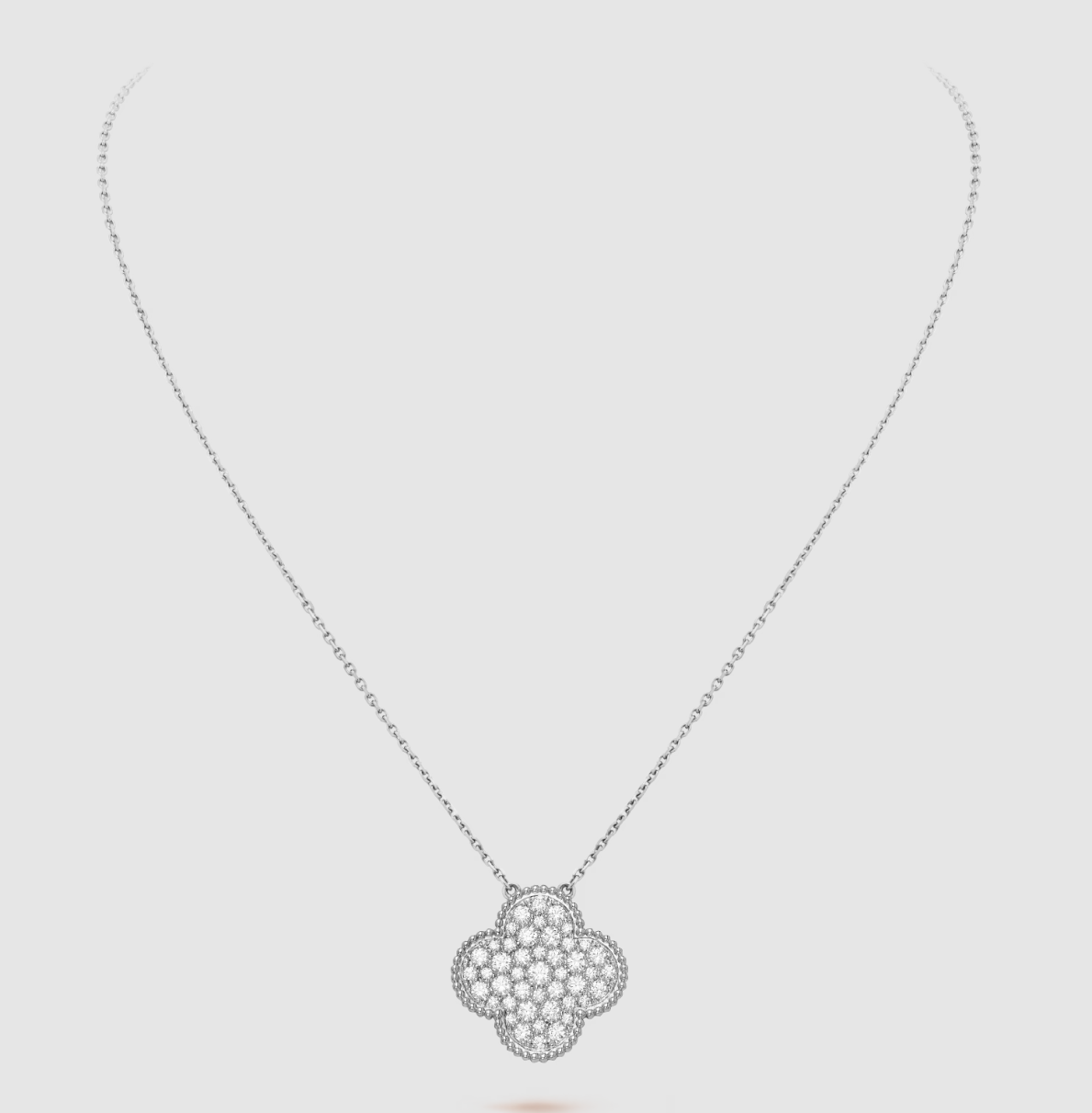 [BLUE TEARS]CLOVER 25MM LARGE PENDANT DIAMOND PAVED SILVER NECKLACE