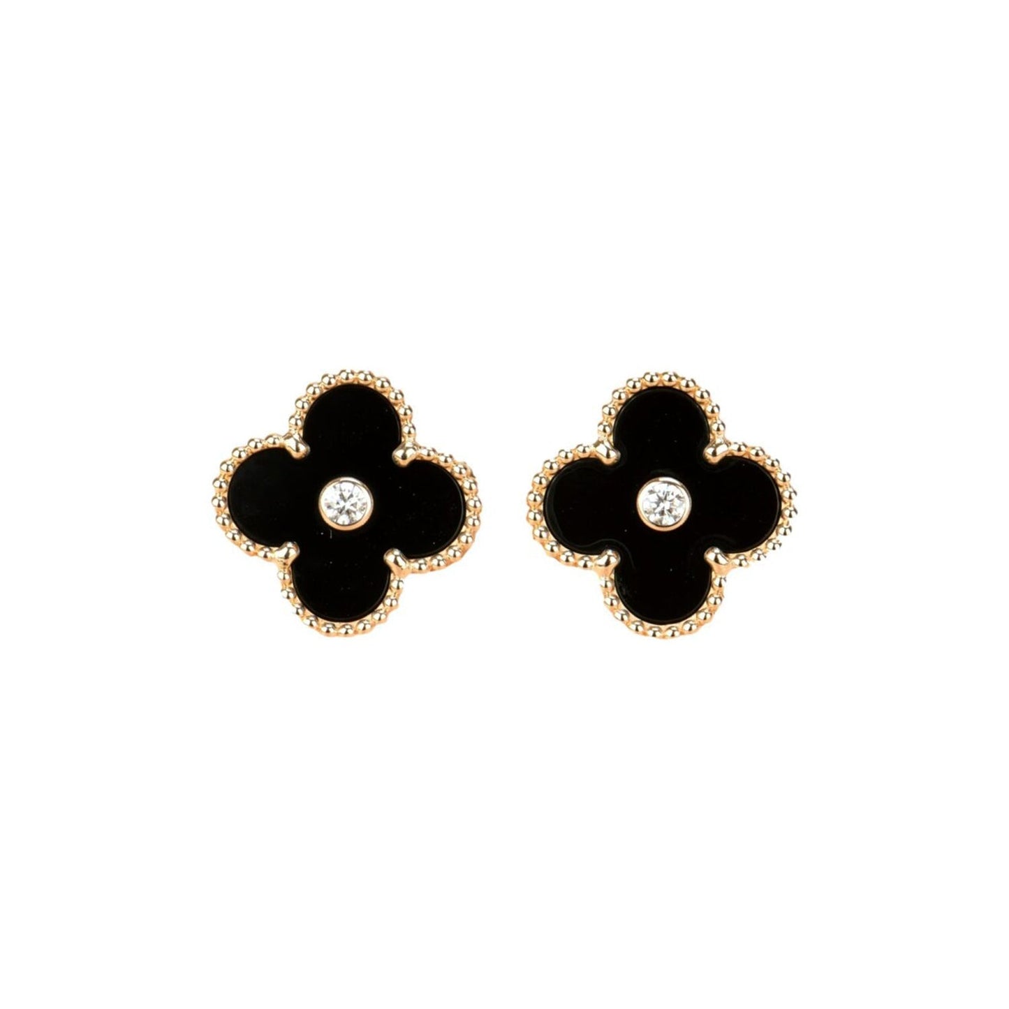 [BLUE TEARS]CLOVER MEDIUM 1 MOTIFS ONYX DIAMOND EARRINGS