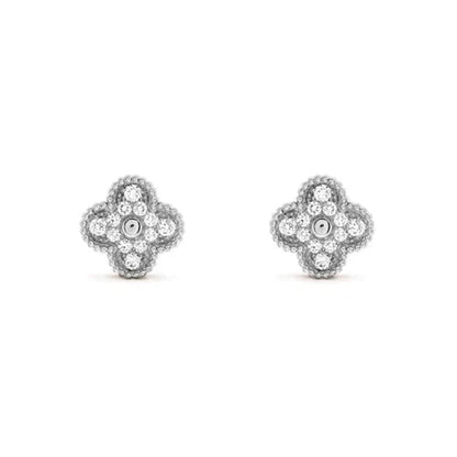 [BLUE TEARS]CLOVER 1 MOTIFS DIAMOND STUD EARRINGS SILVER