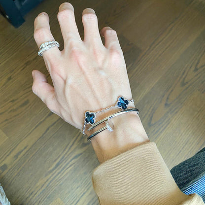 [BLUE TEARS]CLOVER 5 MOTIF PIETERSITE SILVER BRACELET