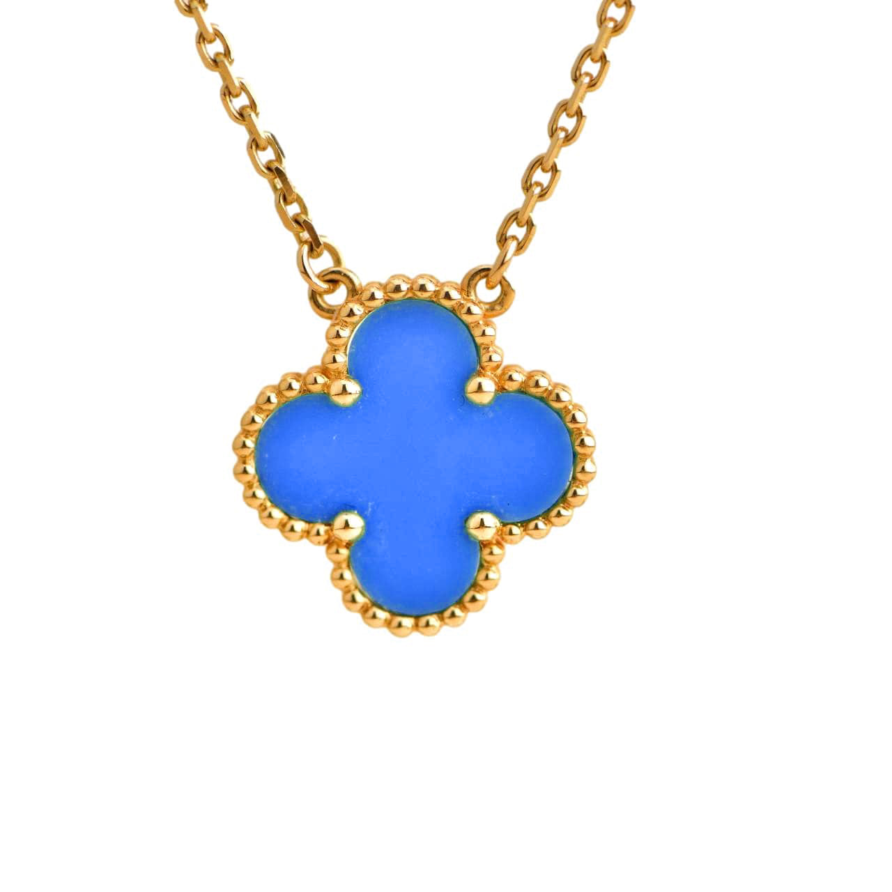 [BLUE TEARS]CLOVER 15MM BLUE AGATE NECKLACE