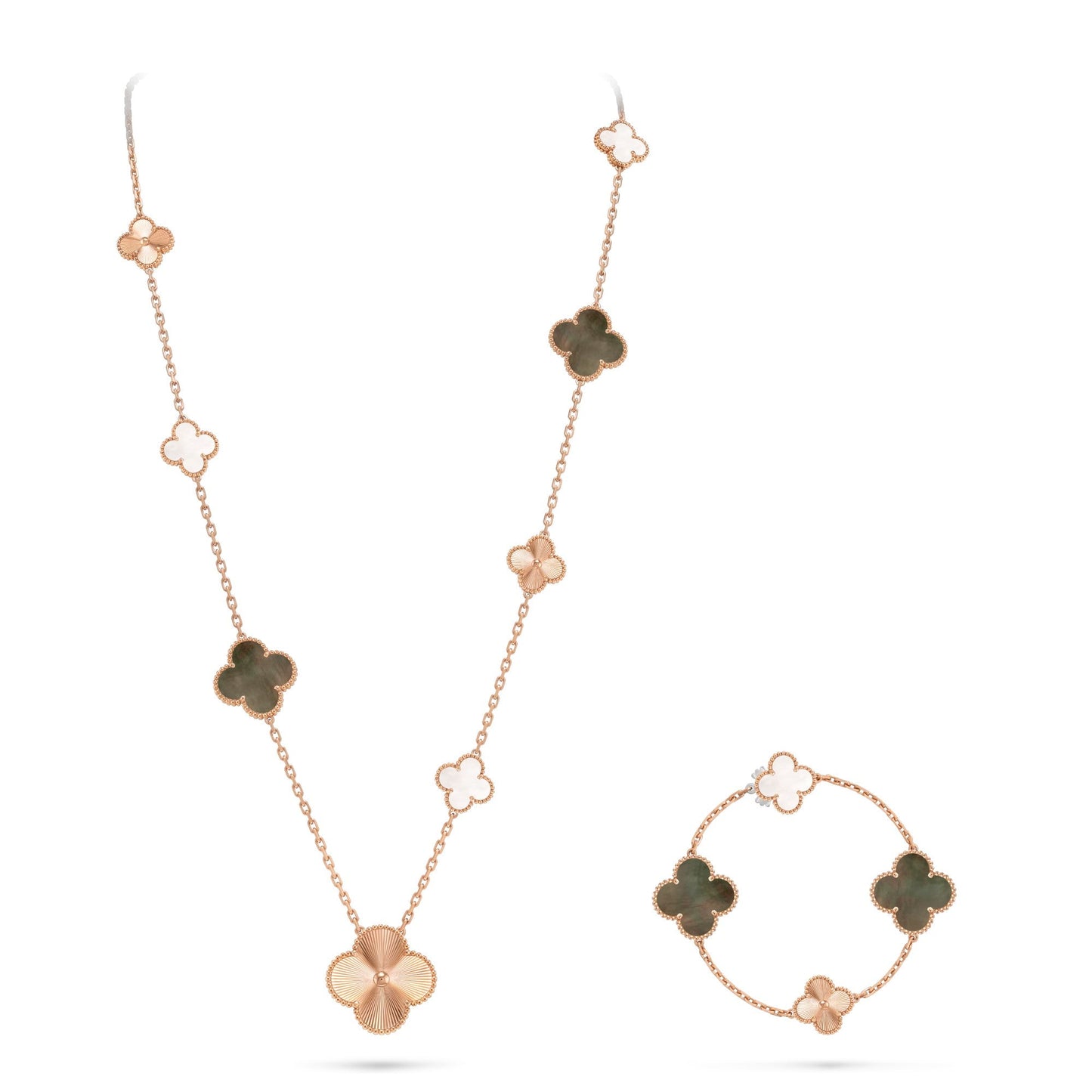 [Blue Tears]DETACHABLE CLOVER 15(11+4) FLOWER ROSE GOLD NECKLACE SET