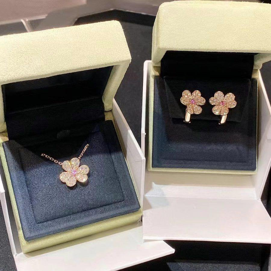 [BLUE TEARS]FRIVOLE PINK GOLD FLOWER DIAMOND EARRINGS