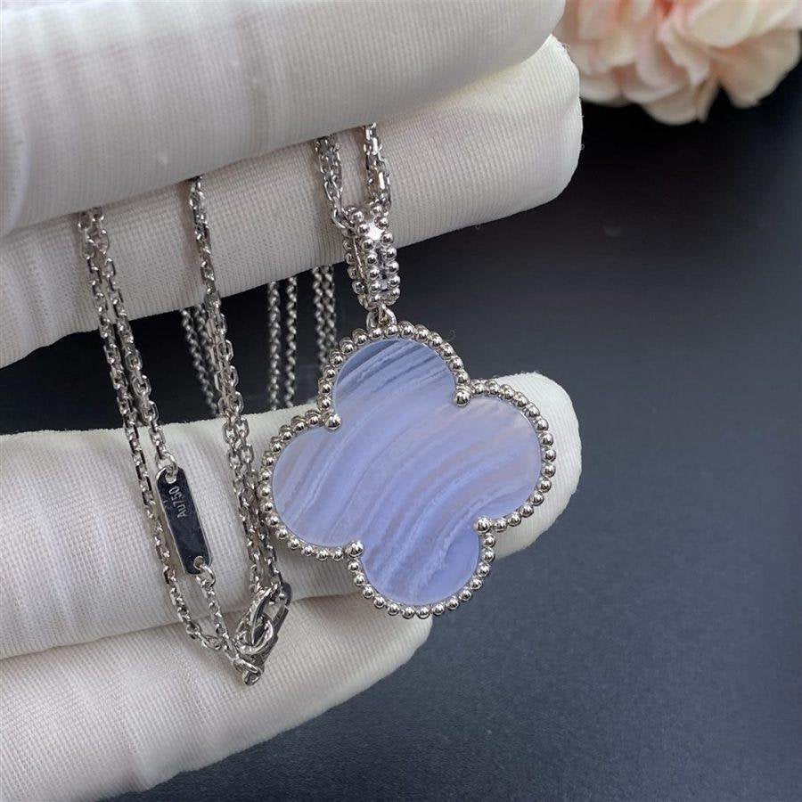 [BLUE TEARS]CLOVER SILVER CHALCEDONY BIG CLOVER NECKLACE