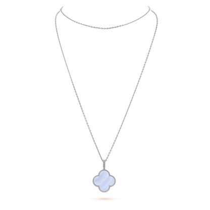 [BLUE TEARS]CLOVER SILVER CHALCEDONY BIG CLOVER NECKLACE