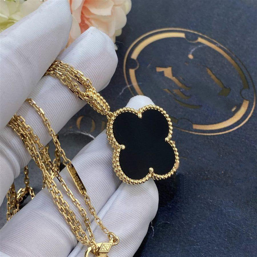 [BLUE TEARS]CLOVER 25MM GOLD ONYX BIG CLOVER NECKLACE