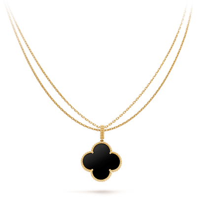 [BLUE TEARS]CLOVER 25MM GOLD ONYX BIG CLOVER NECKLACE