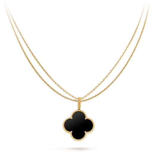 [BLUE TEARS]CLOVER 25MM GOLD ONYX BIG CLOVER NECKLACE