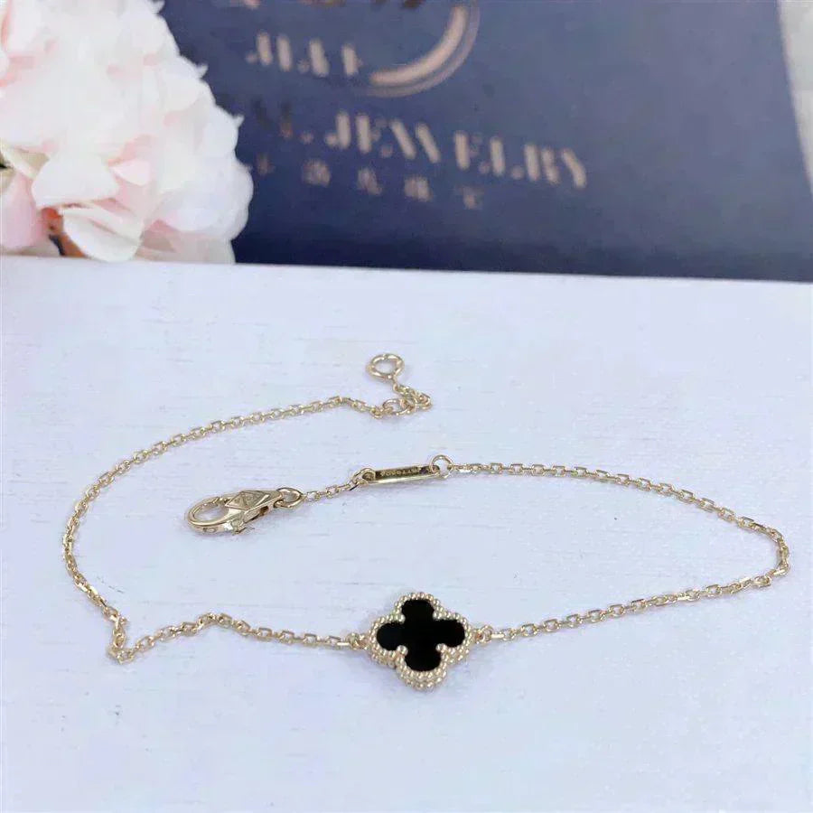 [BLUE TEARS]CLOVER ONYX SINGLE FLOWER BRACELET