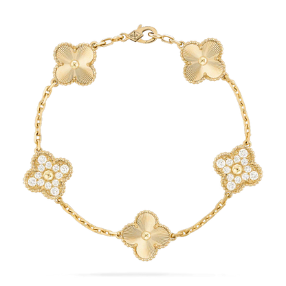 [BLAUE TRÄNEN]KLEE-ARMBAND 5 MOTIVE GOLD DIAMANT 