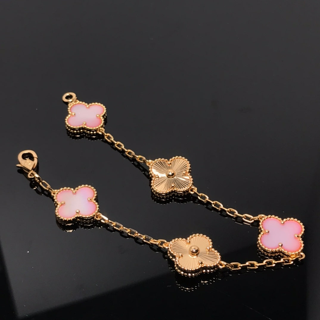 [BLAUE TRÄNEN]KLEE-ARMBAND MIT 5 MOTIV IN ROSA UND ROTGOLD