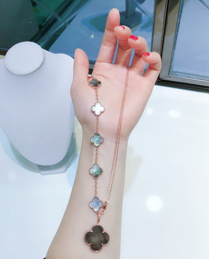 [BLUE TEARS]COMBINED BRACELET 5 MOTIFS AND NECKLACE DARK MOP ROSE GOLD