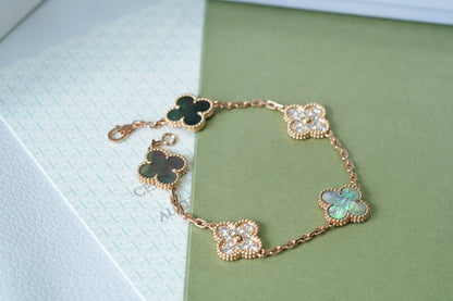 [BLUE TEARS]CLOVER 5 MOTIFS DARK MOP AND DIAMONDS PINK GOLD BRACELET