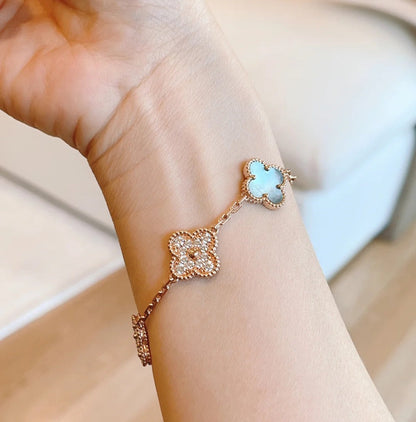 [BLAUE TRÄNEN]KLEE 5 MOTIVE DUNKEL MOP UND DIAMANTEN ROSA GOLD ARMBAND 