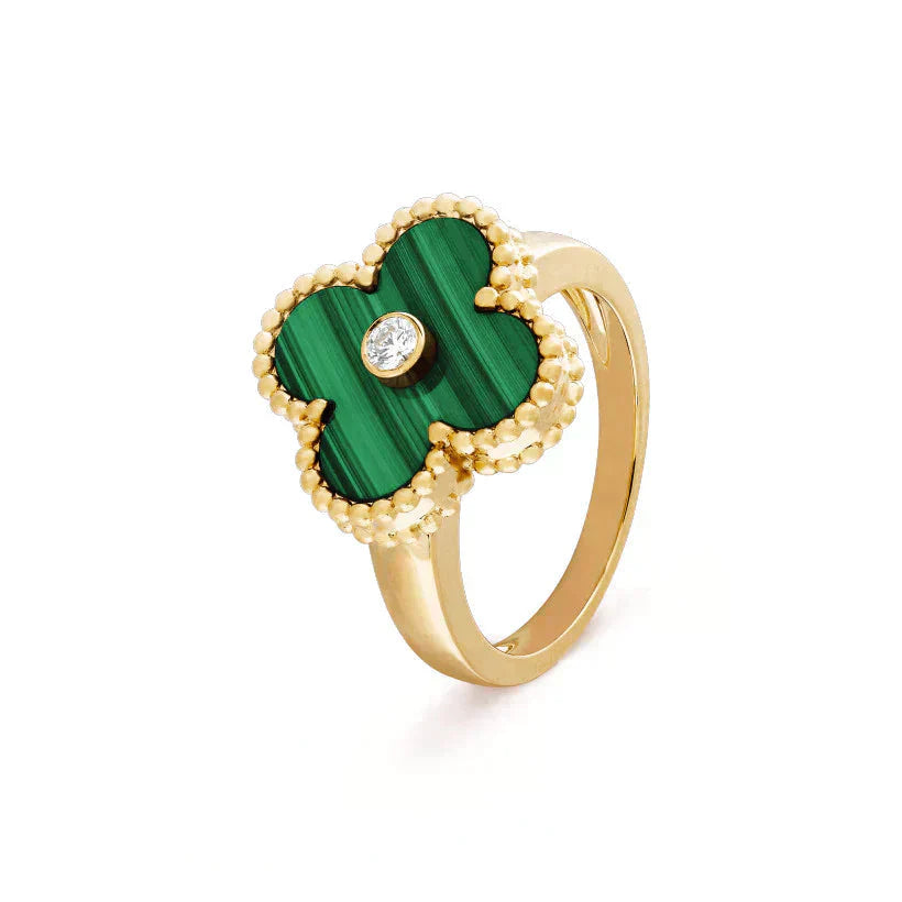 [BLUE TEARS]CLOVER MALACHITE RING GOLD DIAMOND
